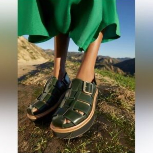 Loeffler Randall Shoes - Loeffler Randall Dark Green Leather Fisherman Sandals